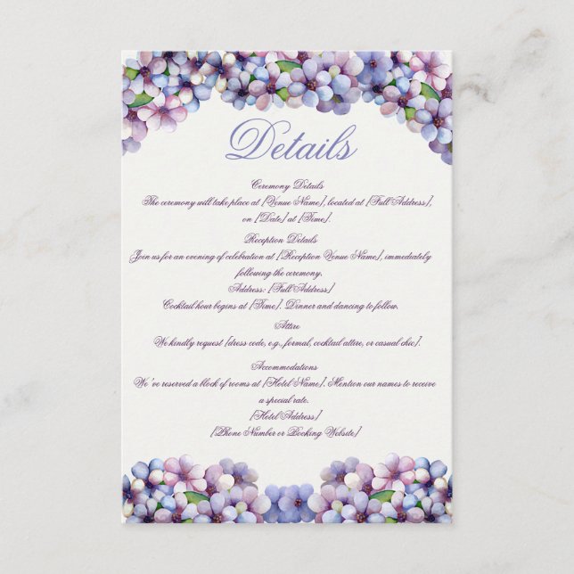 Romantic Poetic Lilac Watercolor Blommigt Bröllop Tilläggskort (Framsida)