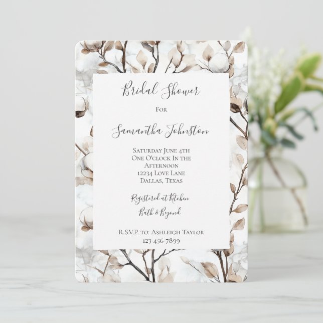 Romantic Pretty White Flowering Tree Bridal Shower Inbjudningar (Stående Fram)