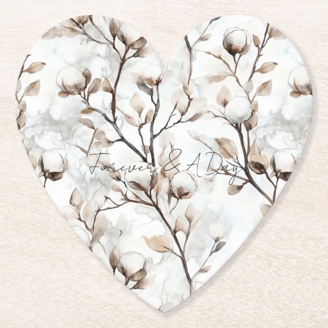 Romantic Pretty White Flowering Tree Wedding Underlägg Papper (Framsida)