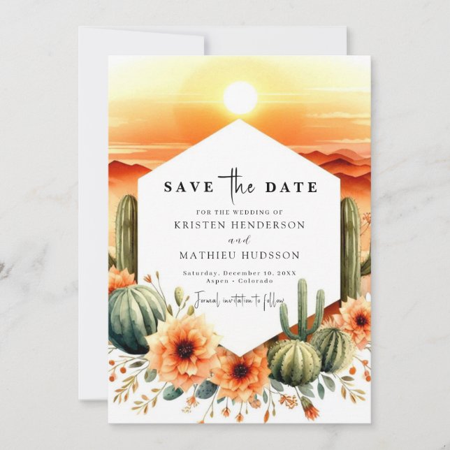 Romantic Printable Cactus Bröllop Spara Datumet (Framsida)