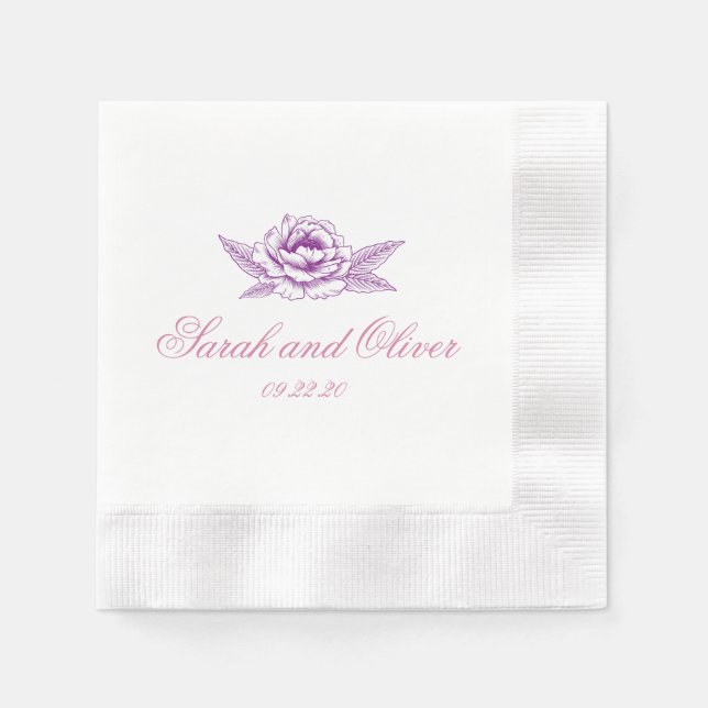 Romantic Purpl Pur Bröllop Blommigt Pappersservett (Framsidan)