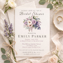 Romantic Purple Floral Bridal Shower Inbjudningar