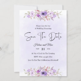 Romantic Purple Floral Wedding Save the Date Inbjudningar