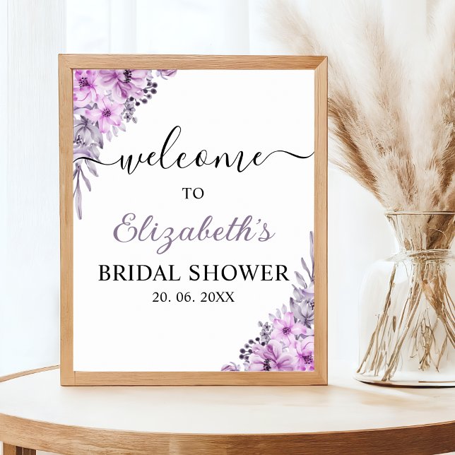 Romantic Purple Flowers Bridal Shower Party Poster (Skapare uppladdad)