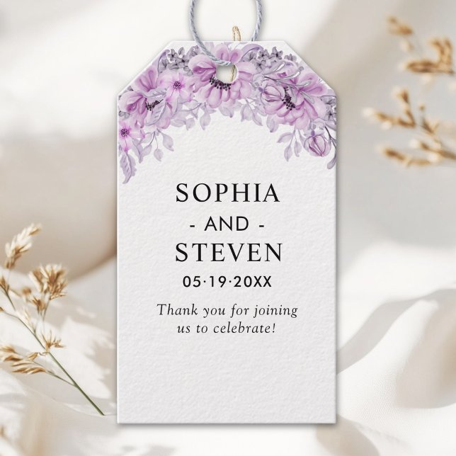 Romantic Purple Flowers - Floral Wedding Celebrati Presentetikett (Skapare uppladdad)
