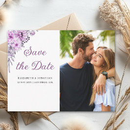 Romantic Purple Flowers Wedding Vykort