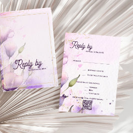 Romantic QR Code Lavender Gold Floral Wedding OSA Kort