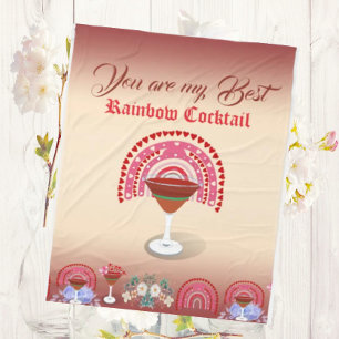 Romantic Rainbow Cocktail Valentine Hearts Blommig Fleecefilt