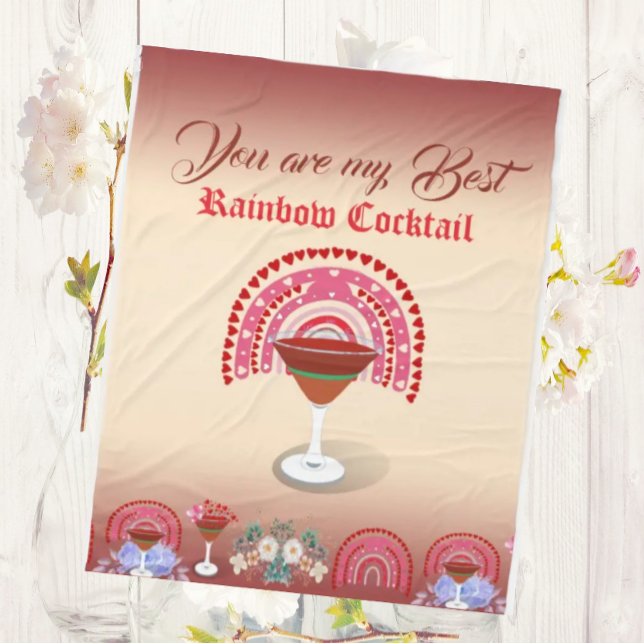 Romantic Rainbow Cocktail Valentine Hearts Blommig Fleecefilt (Skapare uppladdad)