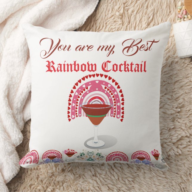 Romantic Rainbow Cocktail Valentine Hearts Blommig Kudde (Filt)