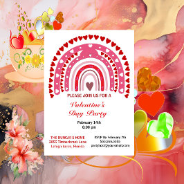 Romantic Rainbow Valentines day Hearts Party Inbjudningar