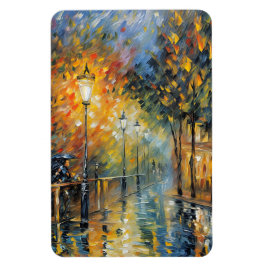 Romantic Rainy Evening Street Scene Impressionist Magnet