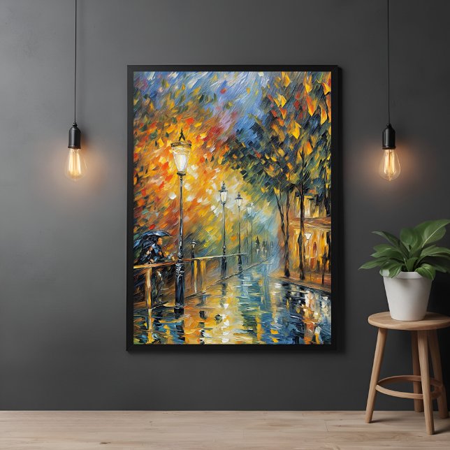 Romantic Rainy Evening Street Scene Impressionist Poster (Skapare uppladdad)
