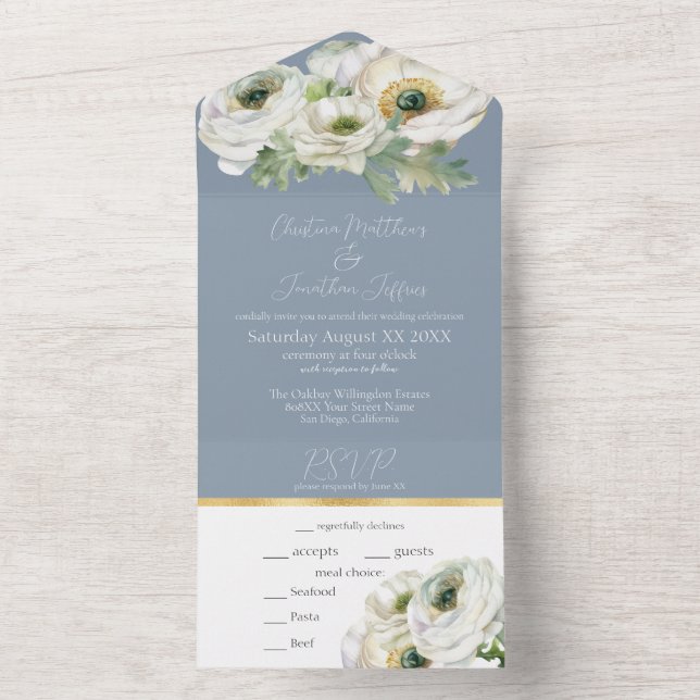 Romantic Ranunculus on Dusty Blue (Inside)