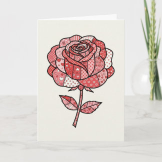 Romantic Red and Pink Patchwork Rose Illustration Kort
