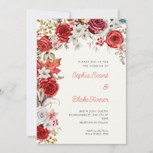 Romantic Red and White Ro White Cream Bröllop Inbjudningar