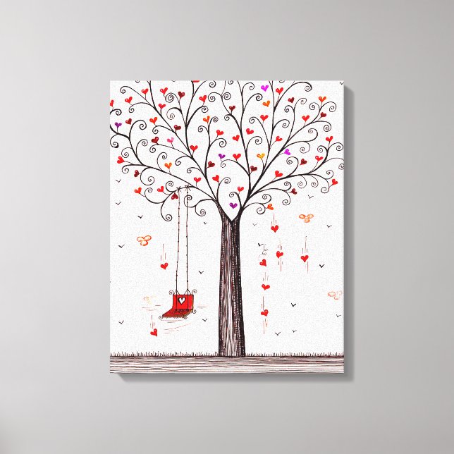 ROMANTIC RED BLACK BLÄCK HEART TRÄD MED SVIN CANVASTRYCK (Framsida)