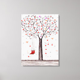 ROMANTIC RED BLACK BLÄCK HEART TRÄD MED SVIN CANVASTRYCK