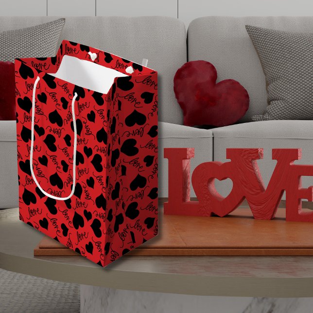 Romantic Red & Black Heart Valentine (Red & Black Heart Valentine's Romantic Medium Gift Bag)