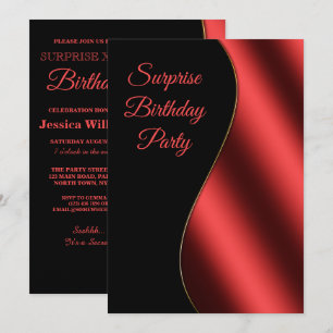 Romantic Red & Black Wave Surprise Birthday Inbjudningar