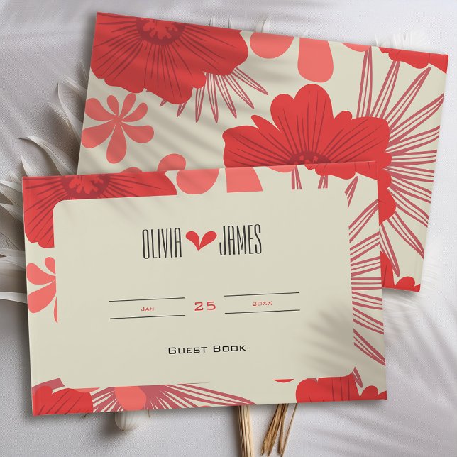 Romantic Red Blommigt Bröllop Gästböcker (Skapare uppladdad)