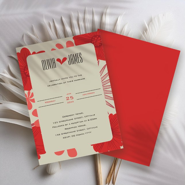 Romantic Red Blommigt Bröllop Inbjudningar (Skapare uppladdad)