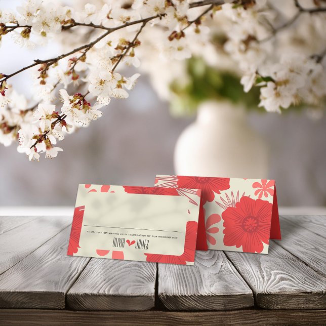 Romantic Red Blommigt Bröllop Placeringskort (Skapare uppladdad)