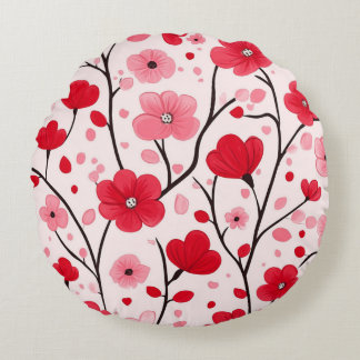 Romantic Red Blommigt Rund Kudde