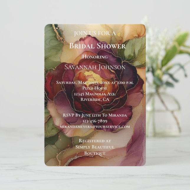 Romantic Red Burgundy Ro Blommigt Möhippa Inbjudningar (Stående Fram)