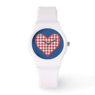Romantic Red Check Gingham Heart Sporty Wristwatch Armbandsur