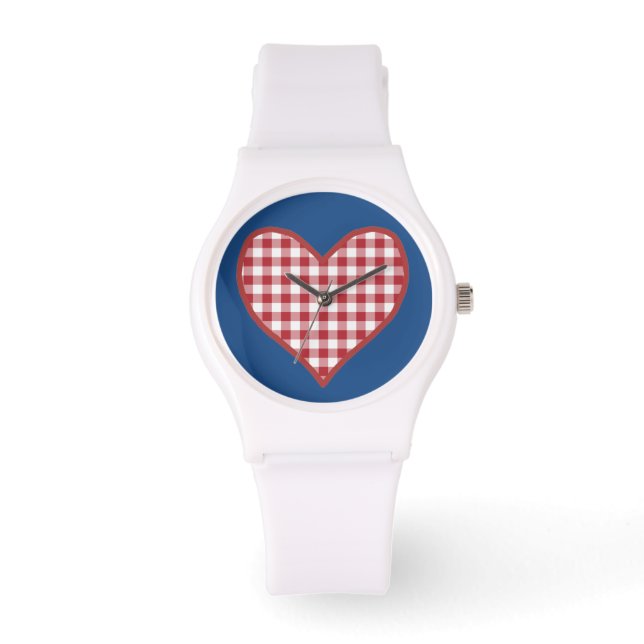 Romantic Red Check Gingham Heart Sporty Wristwatch Armbandsur (Framsida)