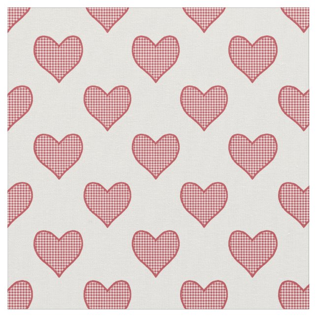 Romantic Red Check Gingham Hearts Anpassningsbar F Tyg (Närbild)