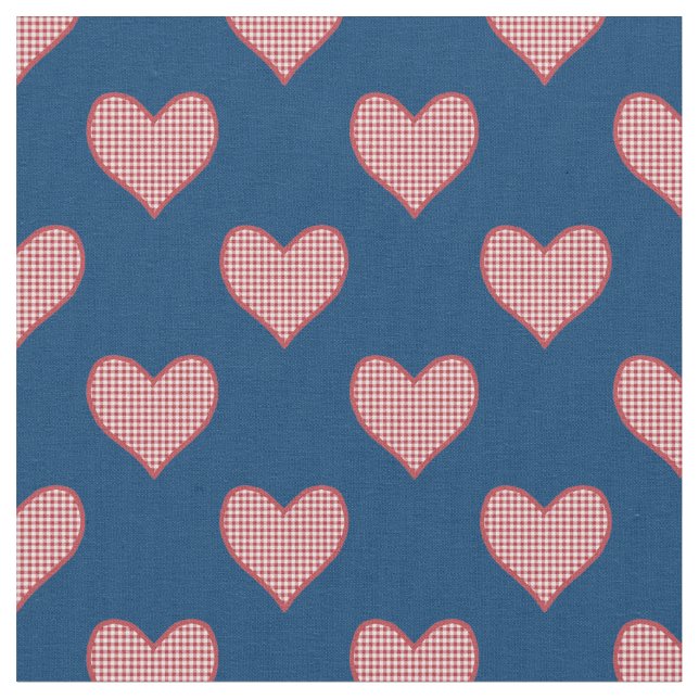 Romantic Red Check Gingham Hearts Anpassningsbar F Tyg (Närbild)