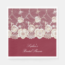 Romantic Red Cream White Snöre Blommigt Bröllop Pappersservett