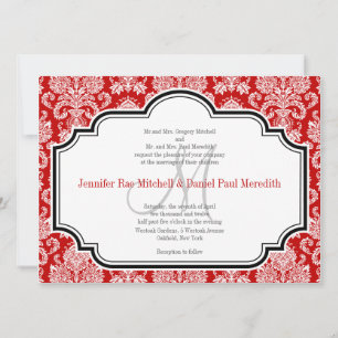 Romantic Red Damask Black White-Bröllopsinbjudning Inbjudningar