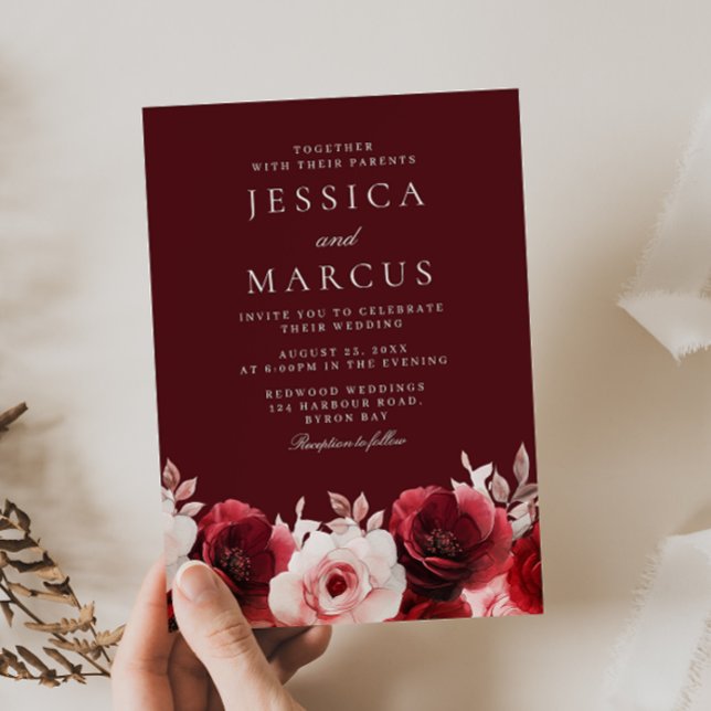 Romantic Red Elegance Ro Bröllop Inbjudningar (Skapare uppladdad)