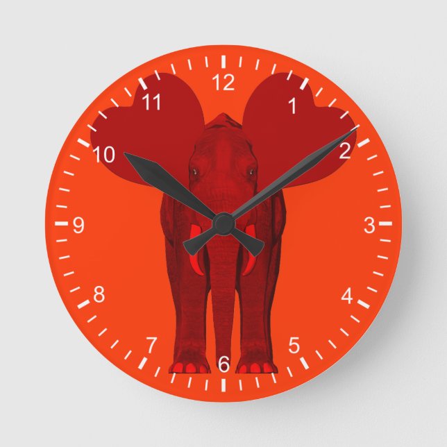 Romantic Red Elephant Rund Klocka (Framsida)