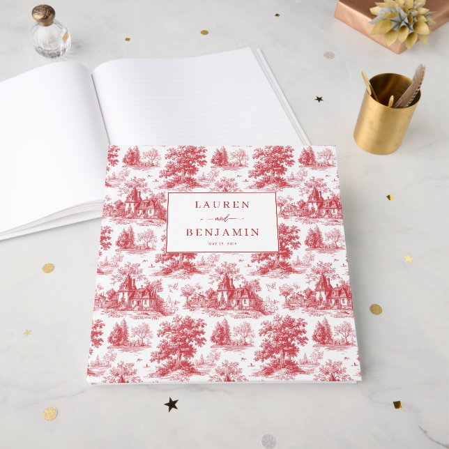 Romantic Red Engraver Landscape Motions Gästböcker (Framsidan öppen)