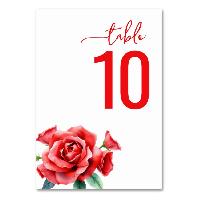 Romantic Red Floral Table Card Bordsnummer (Framsidan)