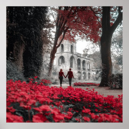 Romantic Red Flowers Couple Square Wall Poster