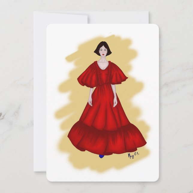 Romantic Red Gown med Soft Gult Stil Inbjudningar (Framsida)