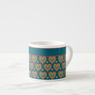 Romantic Red, Grönt Hearts on Teal Espressomugg