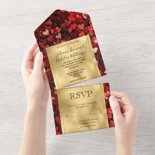 Romantic Red Guld Glitzy Hearts Bröllop
