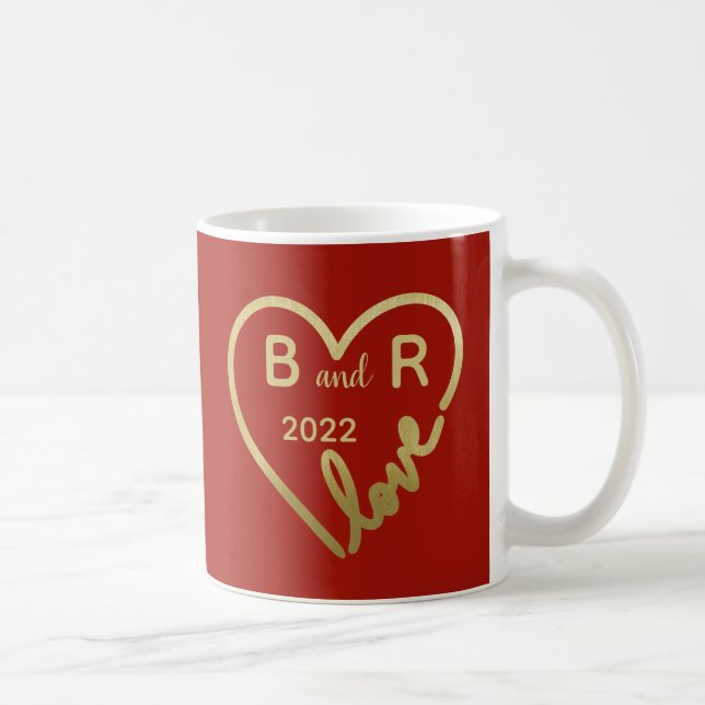 Romantic Red Guld Kärlek Heart Initialer Kaffemugg (Höger)