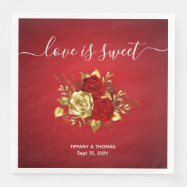 Romantic Red & Guld Ro Bröllop Dinner Napkins Pappersservett