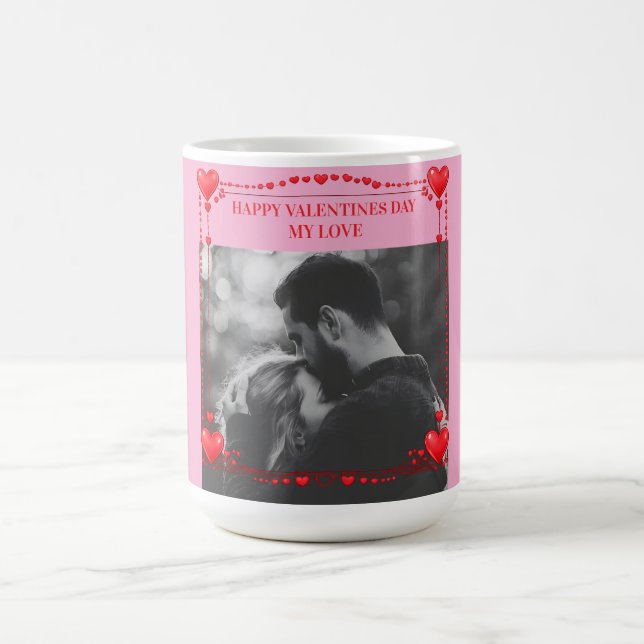 Romantic Red Heart Frame Custom Photo Valentine  Kaffemugg (Center)