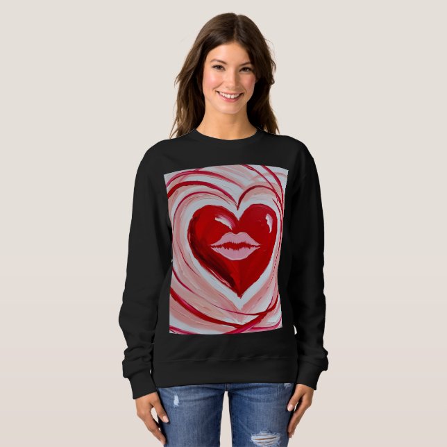 Romantic Red Heart & Lips Artistic T-Shirt (Hel framsida)
