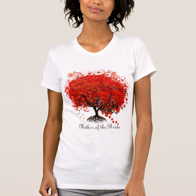 Romantic Red Heart Löv Träd Bröllop Tee Shirt (Framsida)