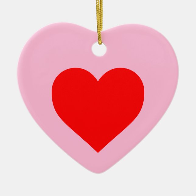 Romantic Red Heart Pastel Rosa Julgransprydnad Keramik (Framsidan)