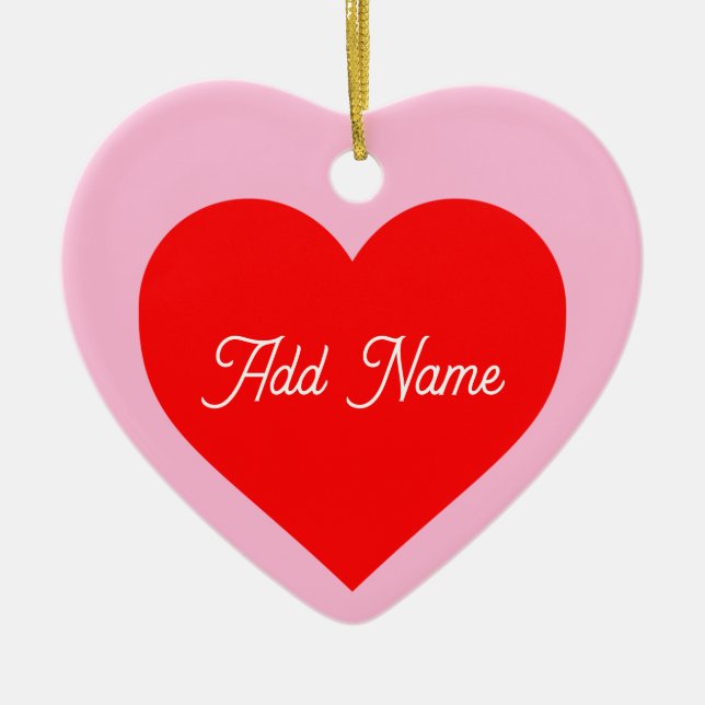 Romantic Red Heart Pastel Rosa Personlig Julgransprydnad Keramik (Framsidan)